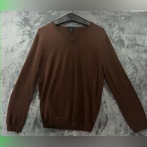 J.Crew Slim Fit Men’s V neck Brown Sweater Large 100% Merino Wool